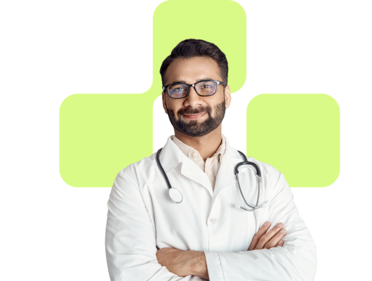 male physician with hypermint plus background