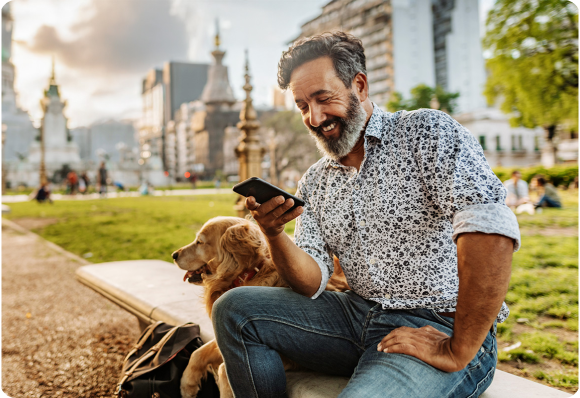 man holds smartphone
