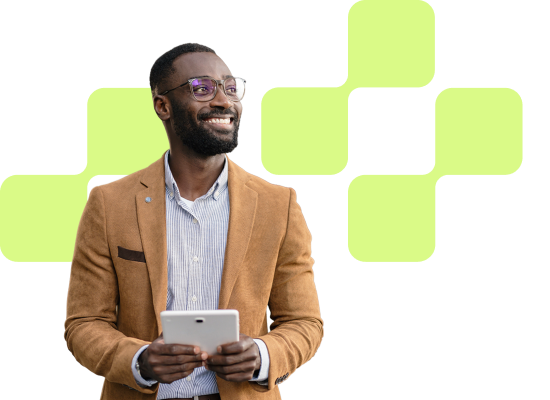 Smiling man holding tablet