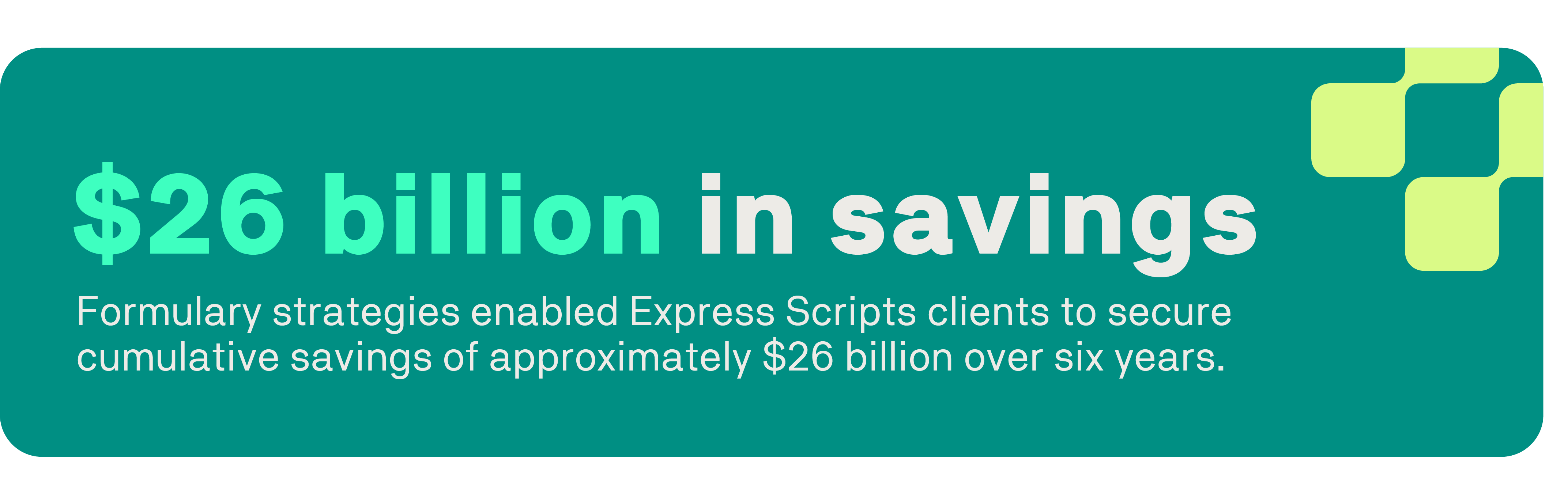 Formulary strategies enabled Express Scripts clients to secure cumulative savings of approximately $26 billion over six years.