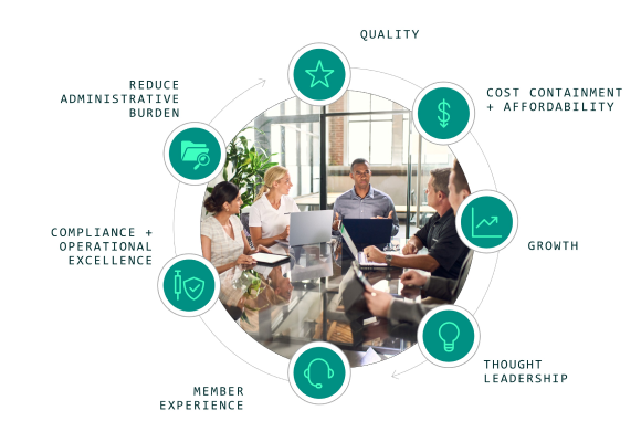 a group of colleagues sitting around a conference room table