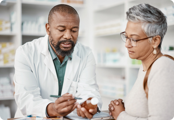 two people at pharmacy