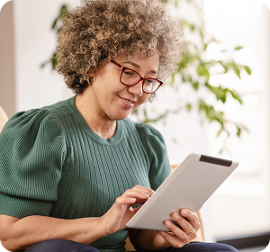 woman with ipad