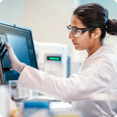 woman at computer in lab