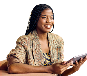 woman holding tablet