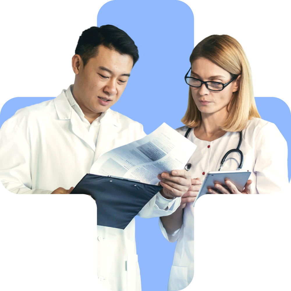 Two doctors reviewing medical chart
