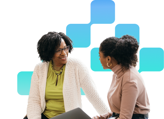 outlined image of two women talking