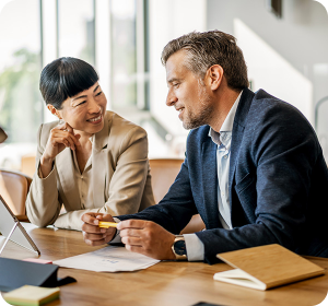 man and woman at work