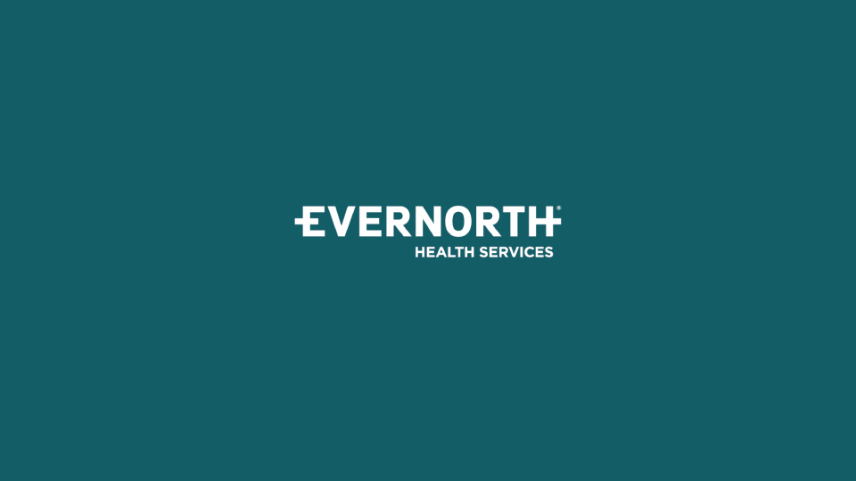 Evernorth wordmark logo, white on a dark green background