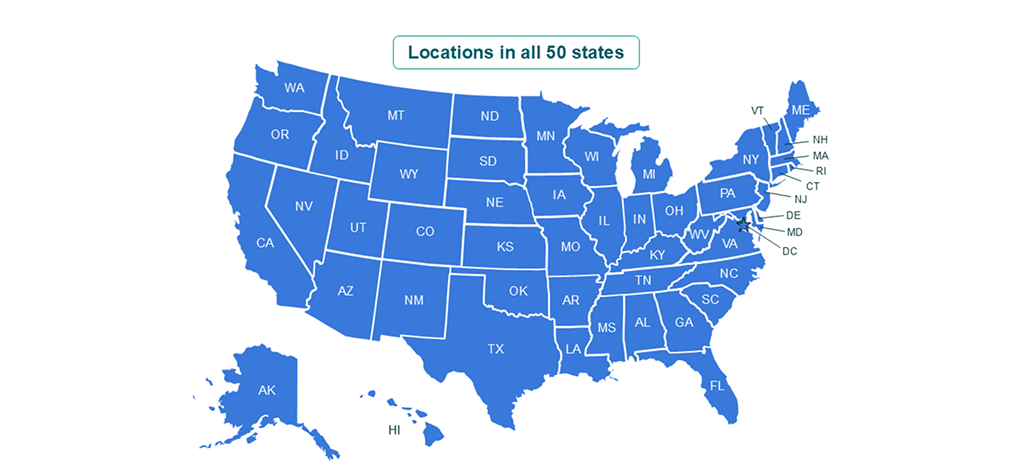 Map depicting all 50 United States shaded in blue