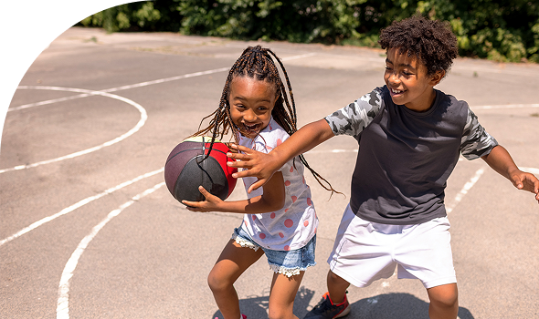 children playing basketball