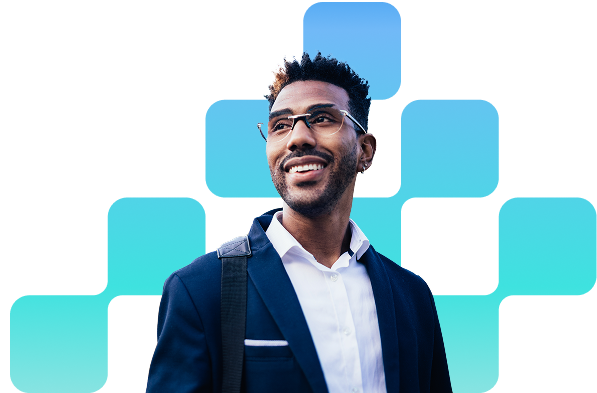 man smiling with plus background