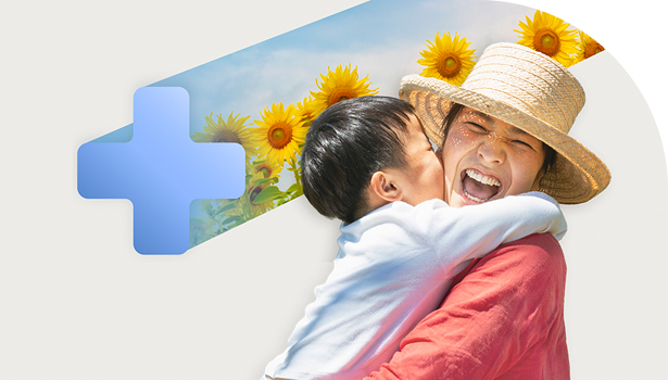 woman in sun hat with little boy