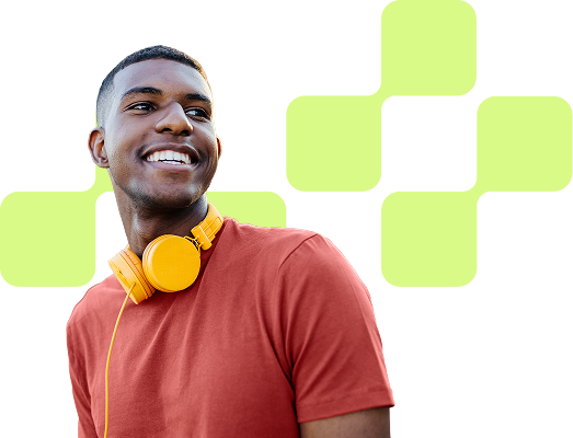 man with headphones smiling