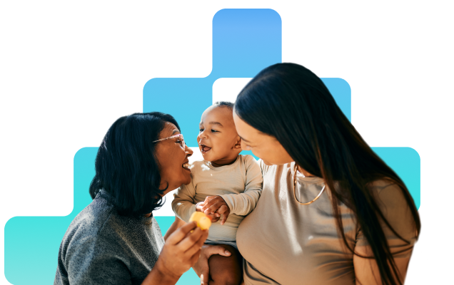 Two women with baby