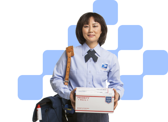 letter carrier holding a box in uniform