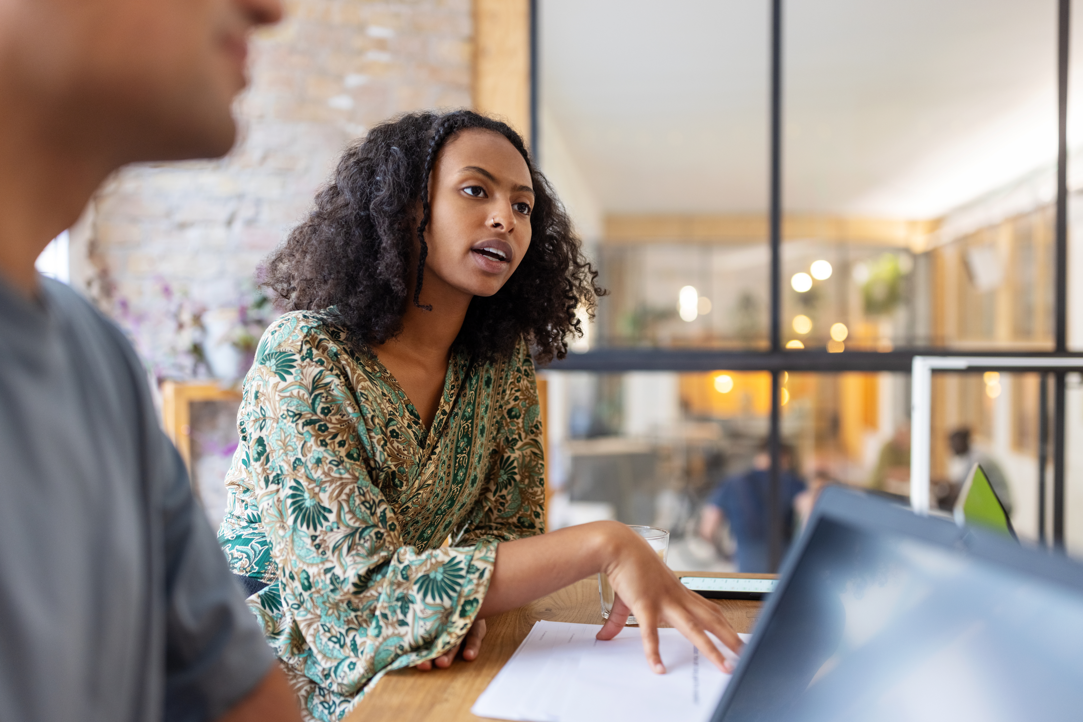 Woman at work speaking