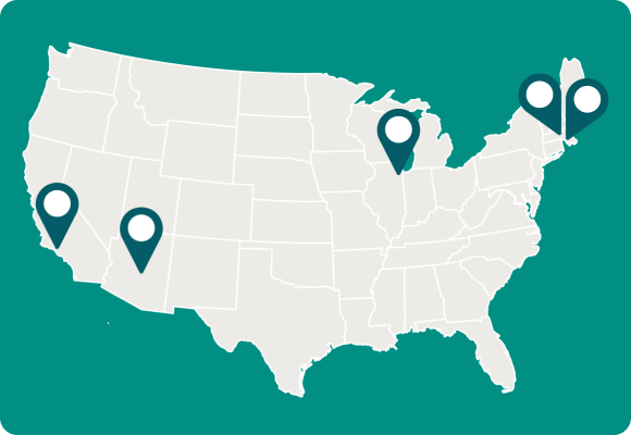 map of the US with en freedom pharmacy locations pinned