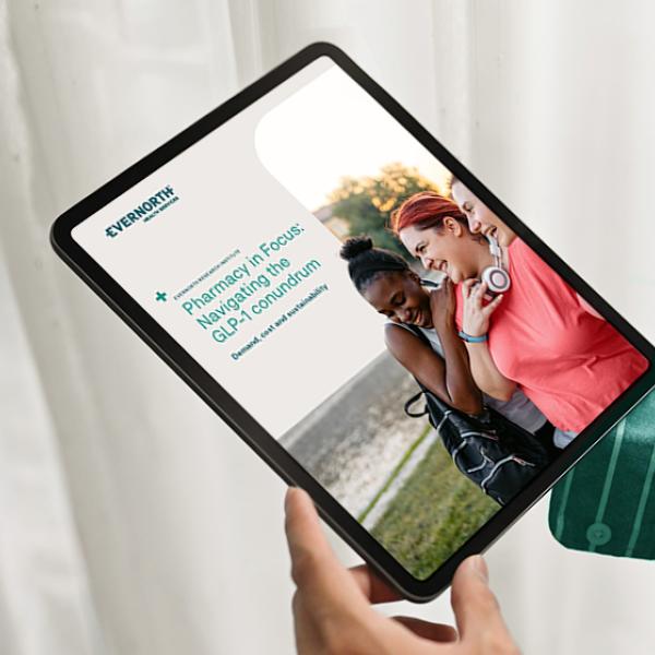 Tablet displaying Evernorth: Pharmacy in Focus