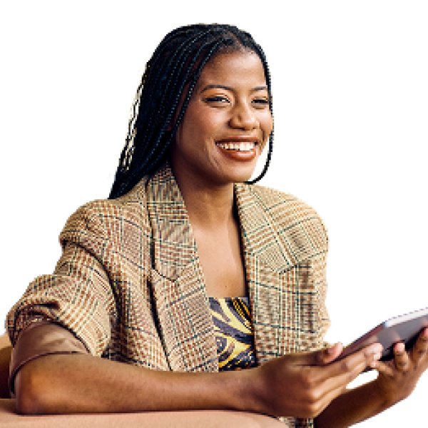 woman holding tablet