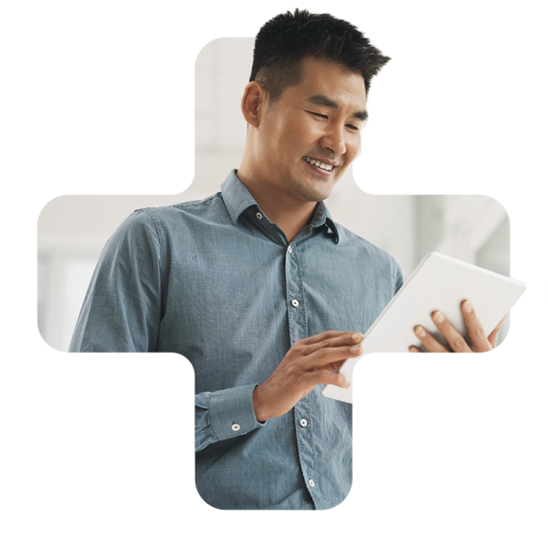 Man looking at tablet