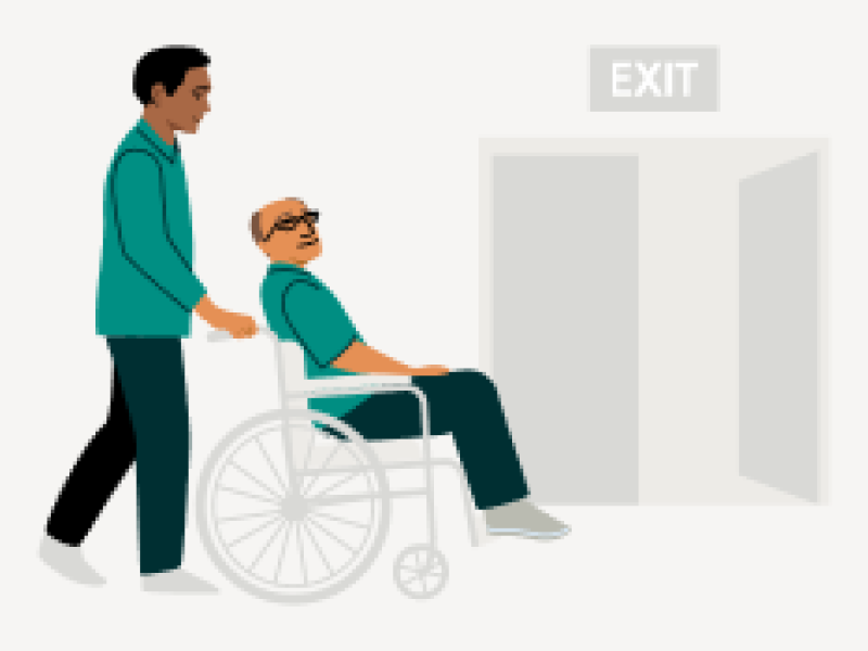 illustration of a man pushing another man in a wheelchair